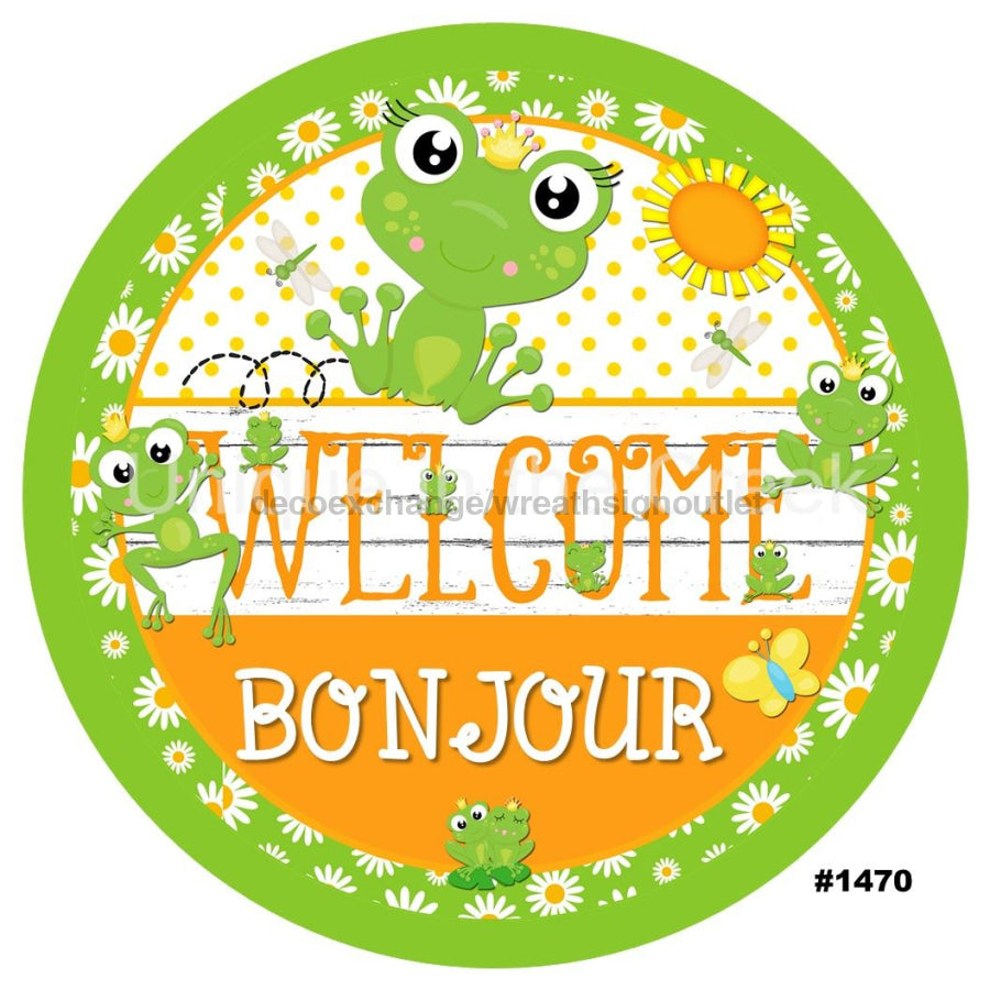 WELCOME BONJOUR FROG FRENCH SUMMER SPRING ANIMALS 10.5" Vinyl Wreath Sign - UTIC-VINYL-V1470
