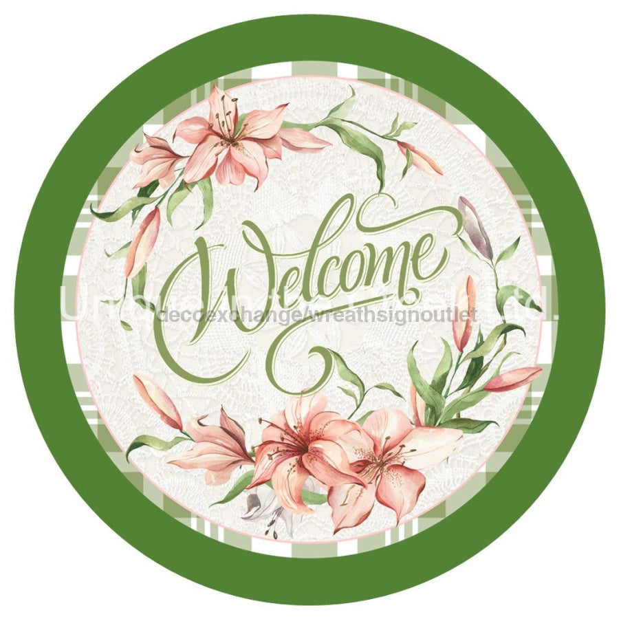 WELCOME CHECK FLORAL EVERYDAY 10.5" Vinyl Wreath Sign - UTIC-VINYL-V1095