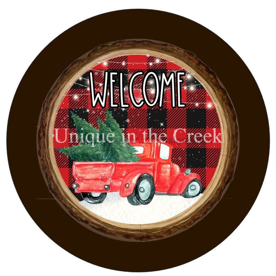Welcome Christmas Truck Winter 10.5" Vinyl Wreath Sign - UTIC-VINYL-V712