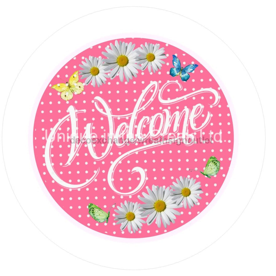 WELCOME DARK PINK DAISY SPRING 10.5" Vinyl Wreath Sign - UTIC-VINYL-V1143