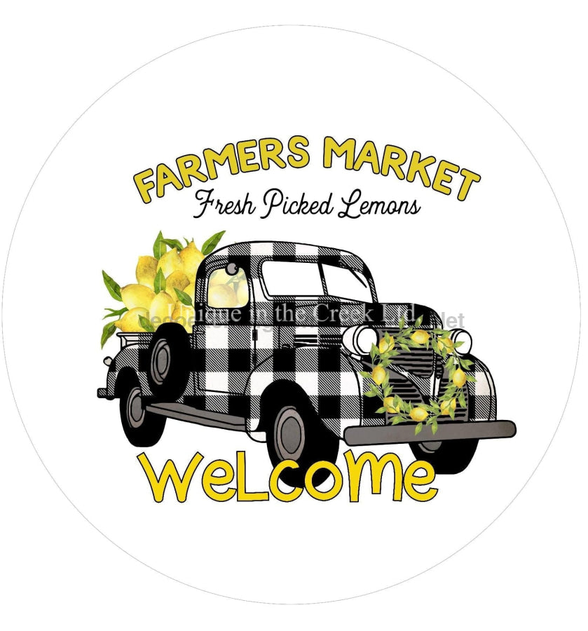 WELCOME FARMERS MARKET LEMONS BUFFALO CHECK TRUCK SPRING SUMMER 10.5" Vinyl Wreath Sign - UTIC-VINYL-V1011