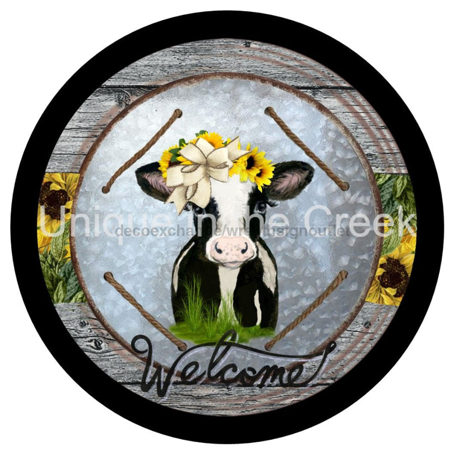 WELCOME FARMHOUSE COW SUNFLOWERS EVERYDAY 10.5" Vinyl Wreath Sign - UTIC-VINYL-V1234