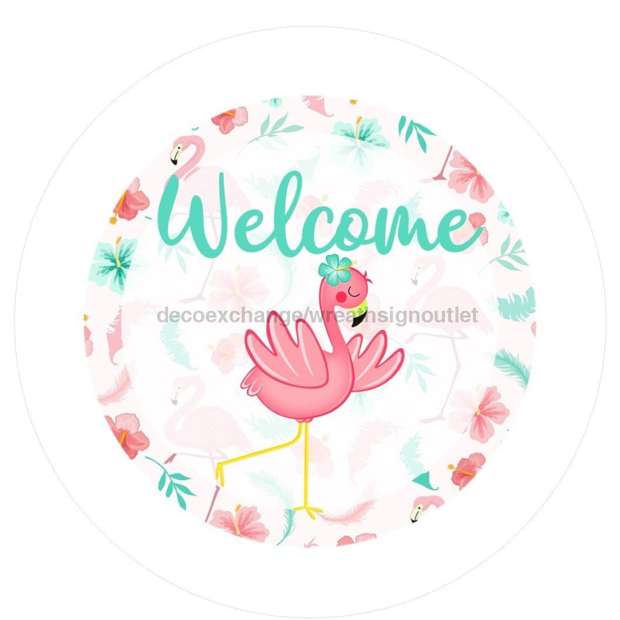 WELCOME FLAMINGO SUMMER EVERYDAY 10.5" Vinyl Wreath Sign - UTIC-VINYL-V647