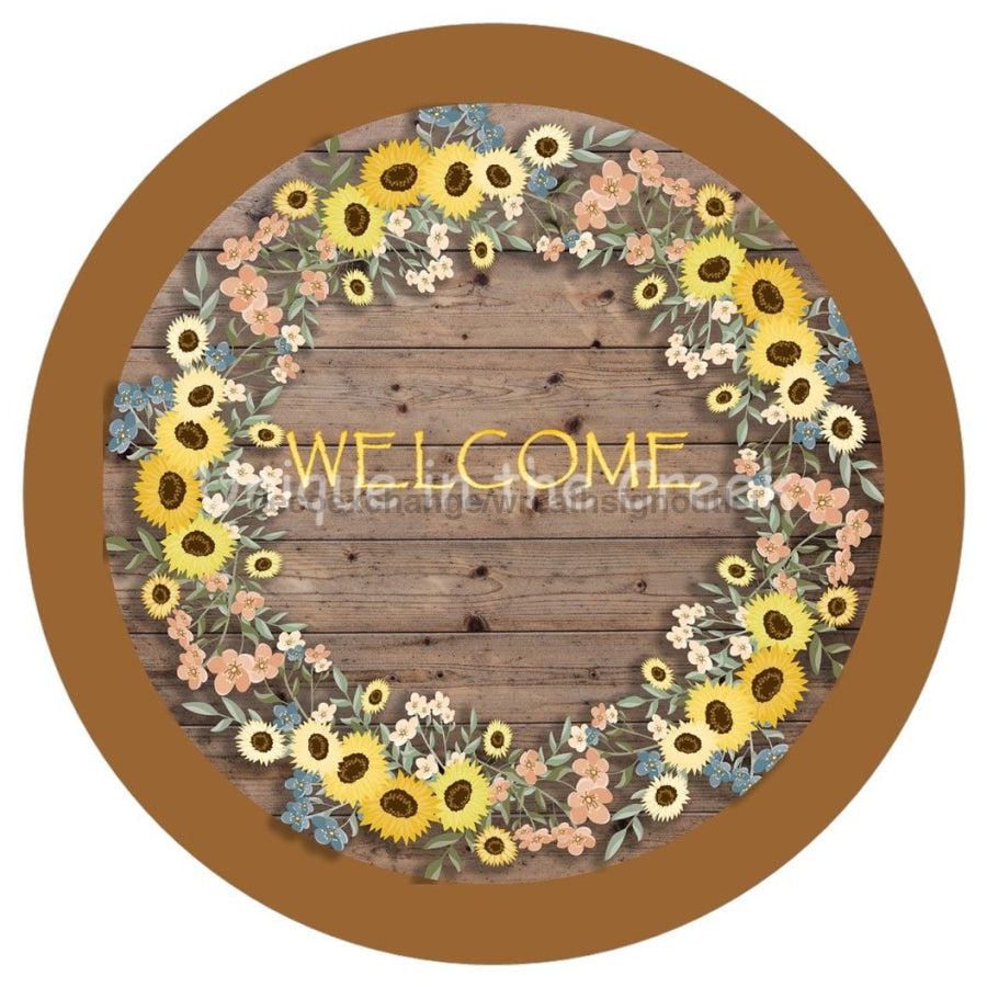 WELCOME FLORAL RING SUNFLOWER EVERYDAY 10.5" Vinyl Wreath Sign - UTIC-VINYL-V1070