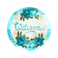 Thumbnail for WELCOME FLORAL TURQUOISE / TEAL ROSE EVERYDAY 10.5" Vinyl Wreath Sign - UTIC-VINYL-V1126