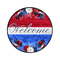 Thumbnail for WELCOME FLOWERS RED WHITE BLUE PATRIOTIC 10.5" Vinyl Wreath Sign - UTIC-VINYL-V1265
