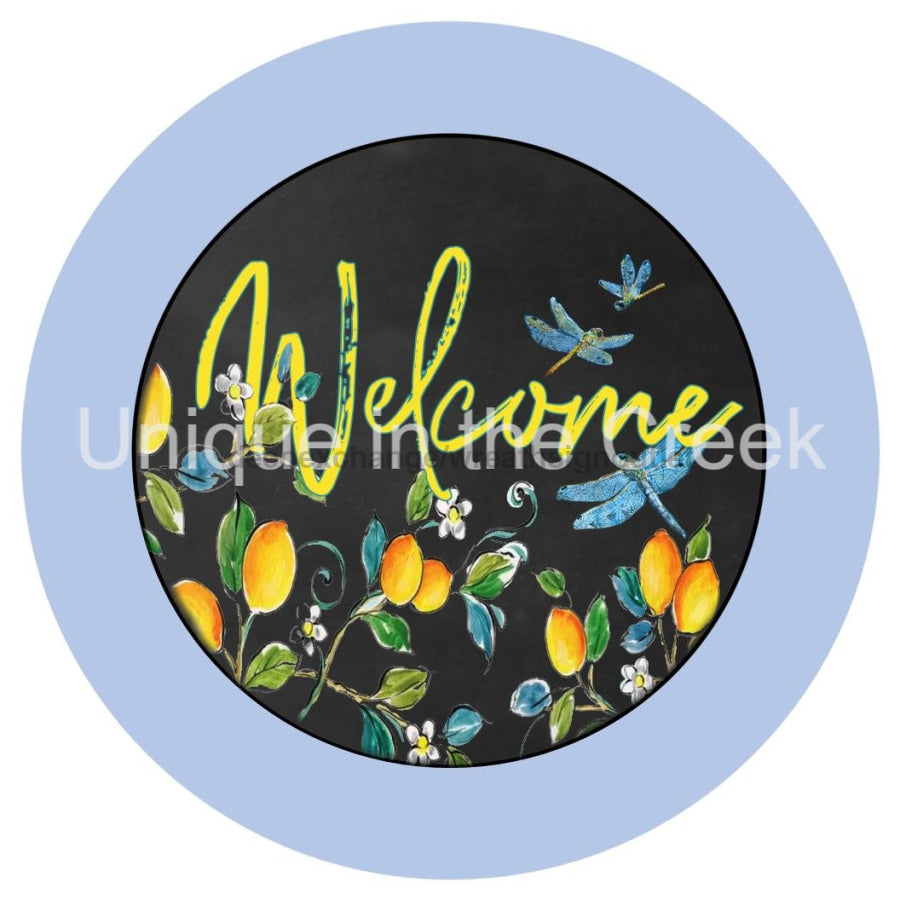 WELCOME FOLIAGE FIREFLIES EVERYDAY LEMON 10.5" Vinyl Wreath Sign - UTIC-VINYL-V1271