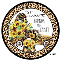 Thumbnail for WELCOME FRIENDS AND FAMILY GNOMES CHEETAH SUMMER SUNFLOWER 10.5" Vinyl Wreath Sign - UTIC-VINYL-V1433