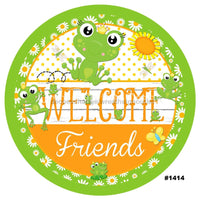Thumbnail for WELCOME FRIENDS FROG DAISY SPRING SUMMER EVERYDAY ANIMALS 10.5" Vinyl Wreath Sign - UTIC-VINYL-V1414