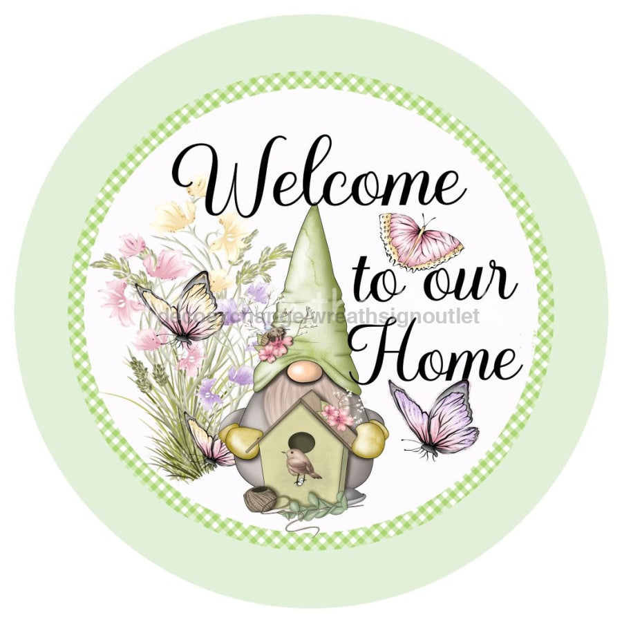 WELCOME GNOME GREEN GINGHAM CHECK EVERYDAY 10.5" Vinyl Wreath Sign - UTIC-VINYL-V1079