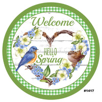 Thumbnail for WELCOME HELLO SPRING BIRDS GREEN SUMMER 10.5" Vinyl Wreath Sign - UTIC-VINYL-V1417