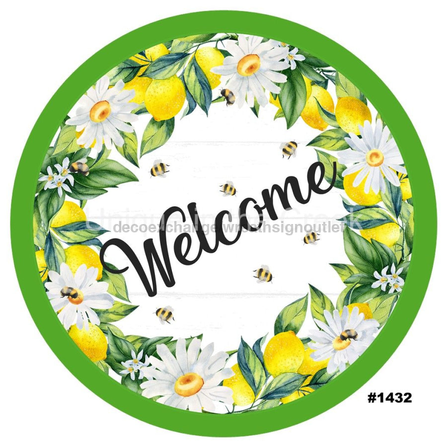 WELCOME LEMONS BEES SPRING SUMMER DAISY 10.5" Vinyl Wreath Sign - UTIC-VINYL-V1432