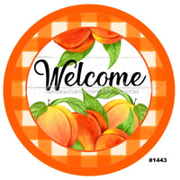 Thumbnail for WELCOME PEACH PEACHES SUMMER GINGHAM CHECK 10.5" Vinyl Wreath Sign - UTIC-VINYL-V1443