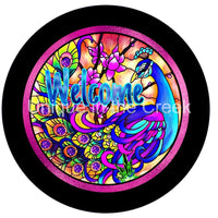 Thumbnail for WELCOME PEACOCK COLORFUL EVERYDAY STAIN GLASS 10.5" Vinyl Wreath Sign - UTIC-VINYL-V1216