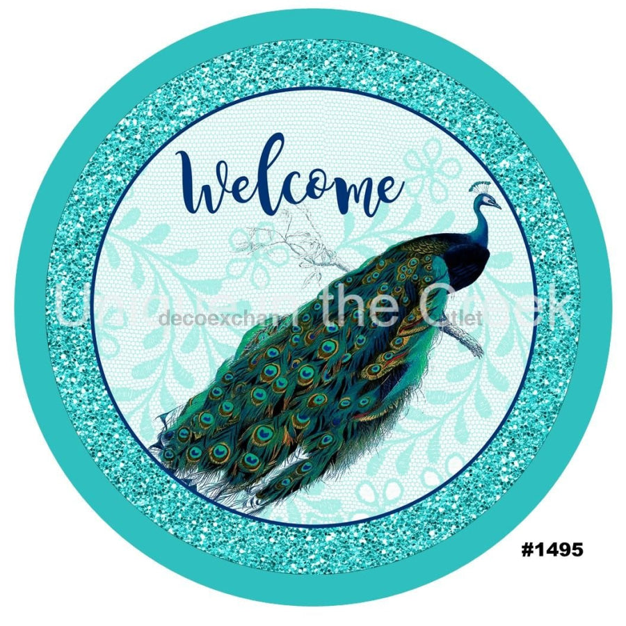 WELCOME PEACOCK SPRING SUMMER 10.5" Vinyl Wreath Sign - UTIC-VINYL-V1495