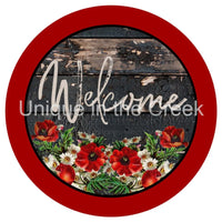 Thumbnail for WELCOME RUSTIC RED WHITE FLOWERS EVERYDAY 10.5" Vinyl Wreath Sign - UTIC-VINYL-V1294