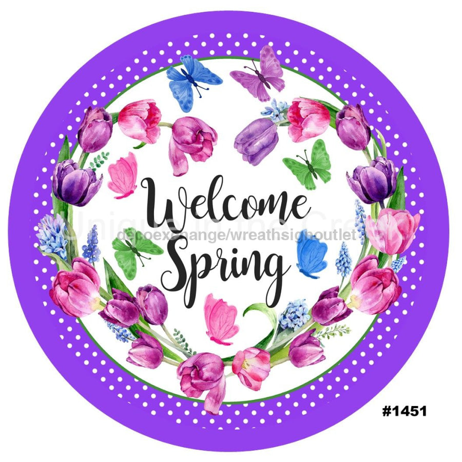 WELCOME SPRING FLOWER BUTTERFLIES 10.5" Vinyl Wreath Sign - UTIC-VINYL-V1451