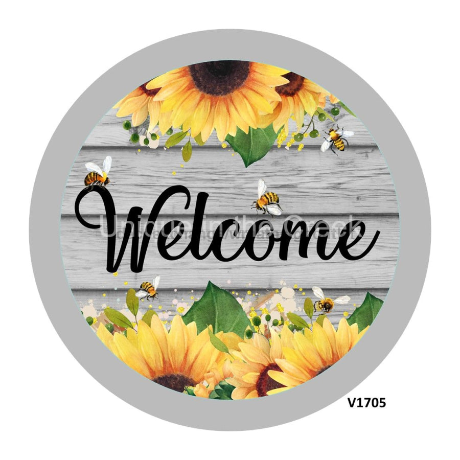 WELCOME SUNFLOWERS / BEES ON SPRING EVERYDAY 10.5" Vinyl Wreath Sign - UTIC-VINYL-V1705