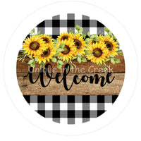Thumbnail for WELCOME SUNFLOWERS CHECK BUFFALO PLAID SPRING EVERYDAY 10.5" Vinyl Wreath Sign - UTIC-VINYL-V1054