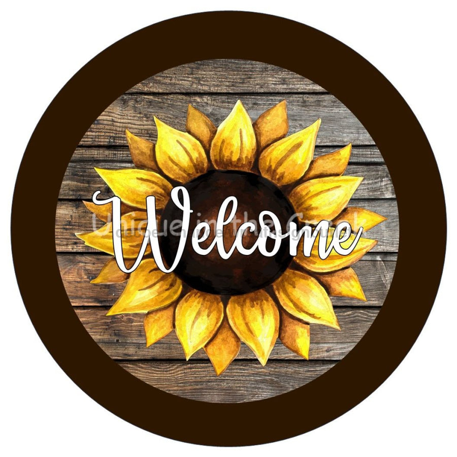 WELCOME SUNFLOWERS SPRING SUMMER 10.5" Vinyl Wreath Sign - UTIC-VINYL-V1075