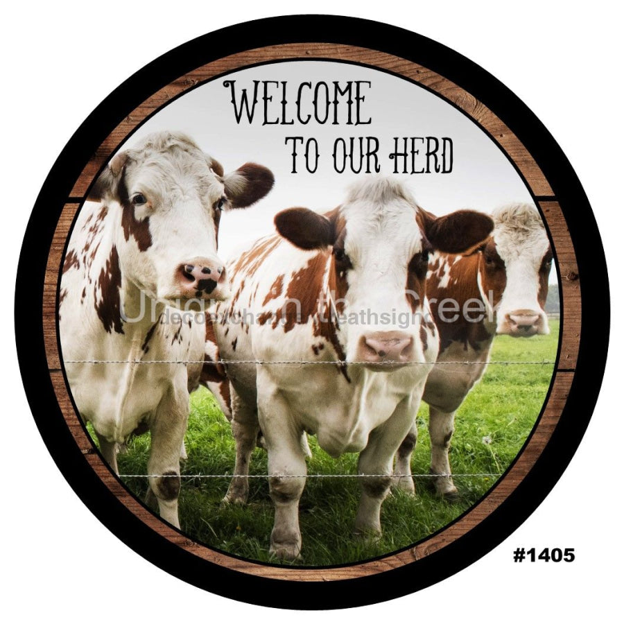 WELCOME TO OUR HERD COWS FARMHOUSE EVERYDAY SUMMER 10.5" Vinyl Wreath Sign - UTIC-VINYL-V1405
