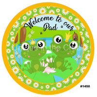 Thumbnail for WELCOME TO OUR PAD FROG FLOWER SPRING SUMMER ANIMALS 10.5" Vinyl Wreath Sign - UTIC-VINYL-V1450