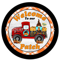 Thumbnail for WELCOME TO OUR PATCH HALLOWEEN PUMPKIN TRUCK GNOME AUTUMN FALL 10.5" Vinyl Wreath Sign - UTIC-VINYL-V1255