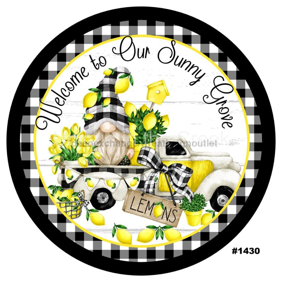 WELCOME TO OUR SUMMER GROVE GNOMES LEMONS 10.5" Vinyl Wreath Sign - UTIC-VINYL-V1430