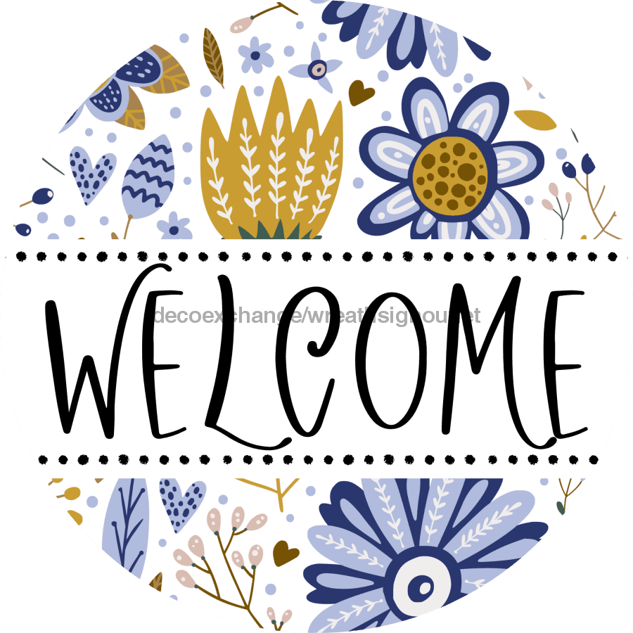 Welcome Door Hanger Sign Floral Decoe-4132-Dh 18 Wood Round