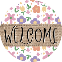 Thumbnail for Welcome Door Hanger Sign Spring Floral Decoe-4102-Dh 18 Wood Round