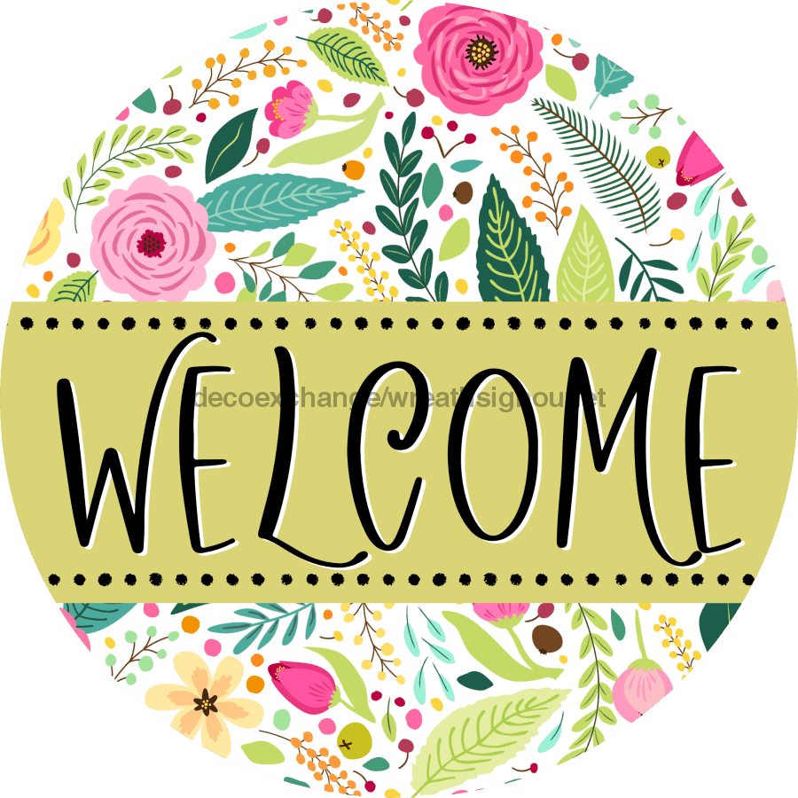 Welcome Door Hanger Sign Spring Floral Decoe-4103-Dh 18 Wood Round