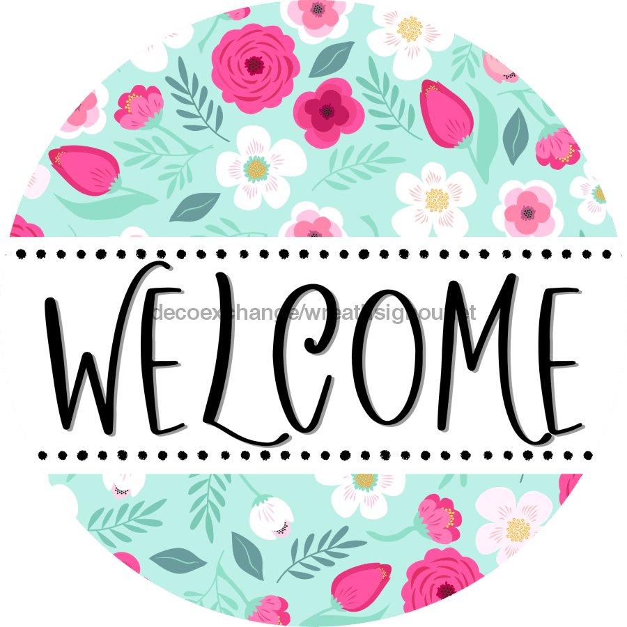 Welcome Door Hanger Sign Spring Floral Decoe-4106-Dh 18 Wood Round