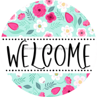 Thumbnail for Welcome Door Hanger Sign Spring Floral Decoe-4106-Dh 18 Wood Round