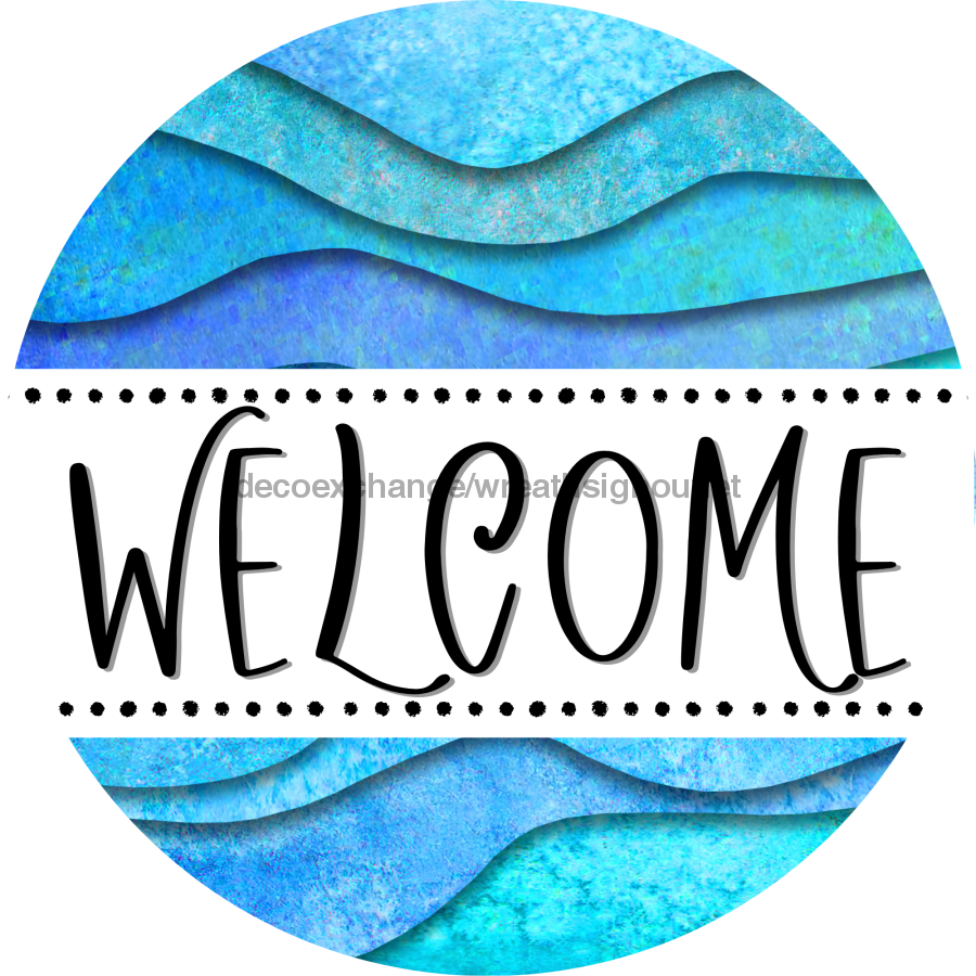 Welcome Door Hanger Sign Waves Decoe-4127-Dh 18 Wood Round