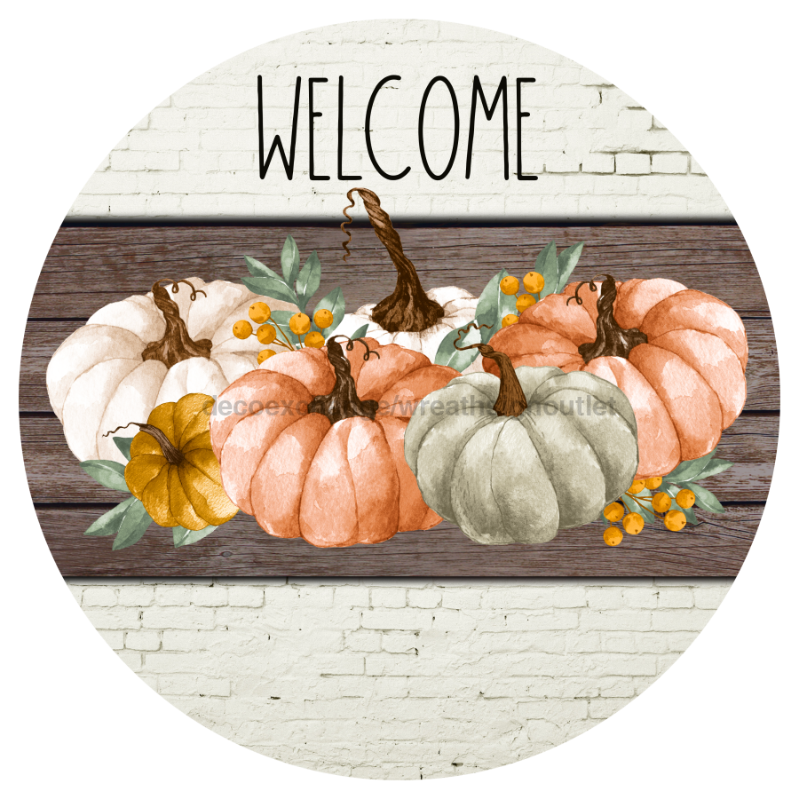 Welcome Fall Pumpkin 10" Metal Wreath Sign - DECOE-4640