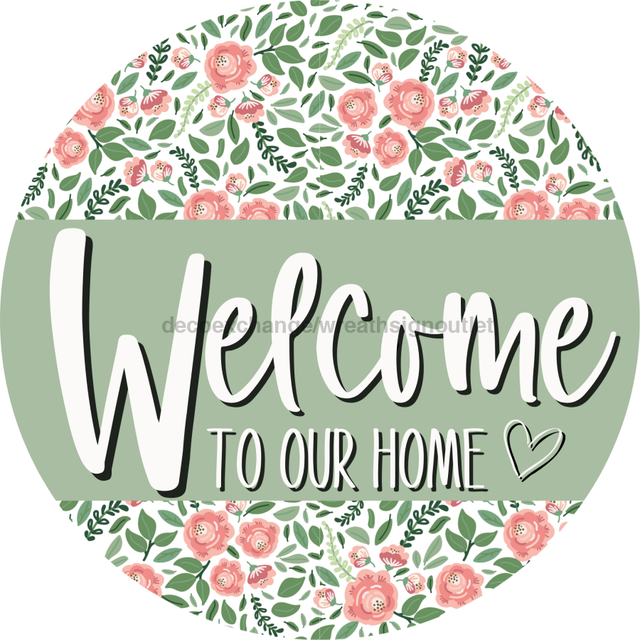 Welcome Floral 12" Metal Wreath Sign - DECOE-4028-A