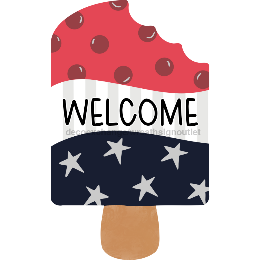 Welcome Patriotic Pop Cicle 22" Wood Door Hanger - DECOE-W-903807-DH
