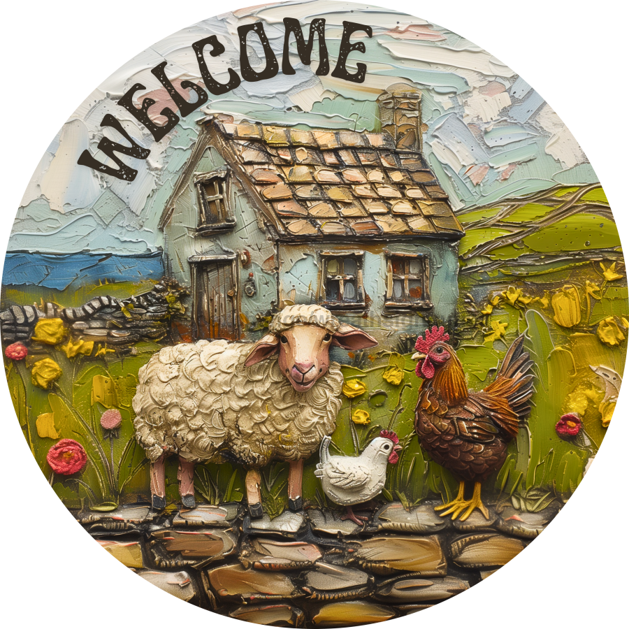 Welcome Sheep Sign, DECOE-5306-D, Sign For Wreath, 10" Wood Sign