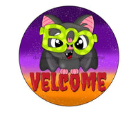 Thumbnail for Welcome Sign, Bat Sign, Wreath Sign, Halloween Sign, CR-080 wood wreath sign, 18 round, halloween
