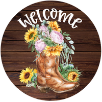 Thumbnail for Welcome Sign, Boots Sign, Country Sign, DECOE-4049-DH, 18 Wood Round