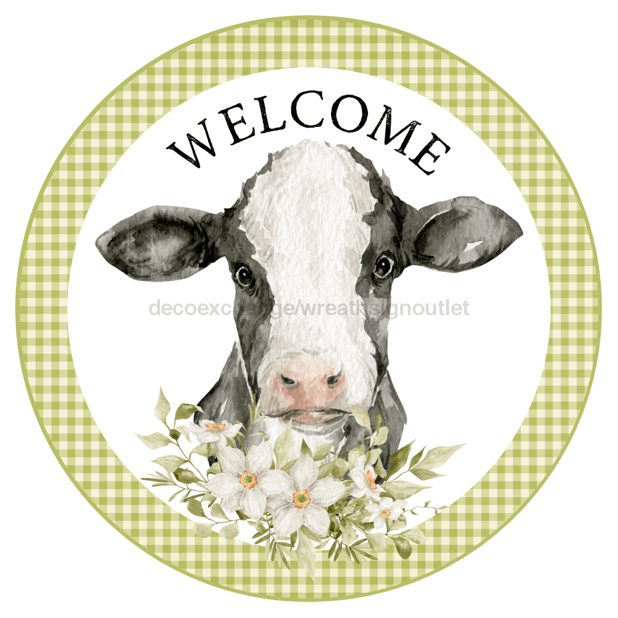 Welcome Sign, Cow Sign, DECOE-4059, 10" Metal Round