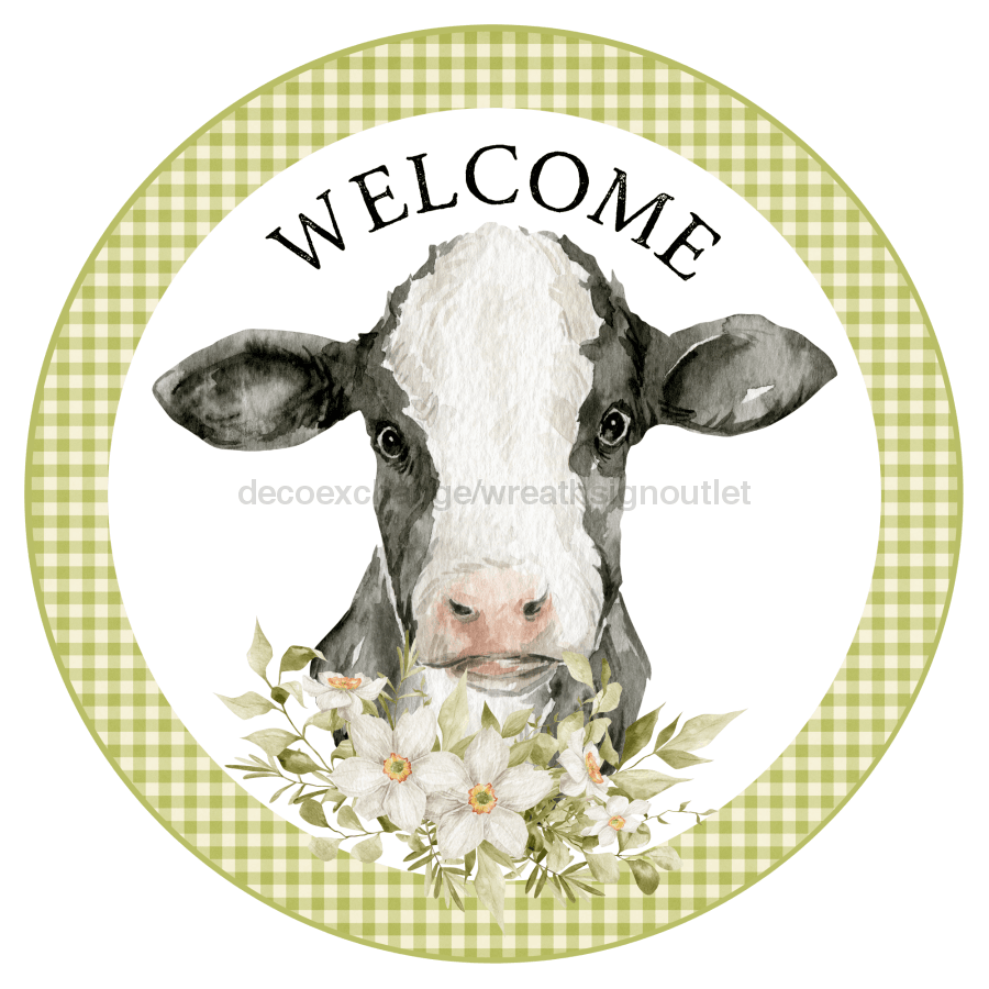 Welcome Sign, Cow Sign, DECOE-4059-DH, 18 Wood Round