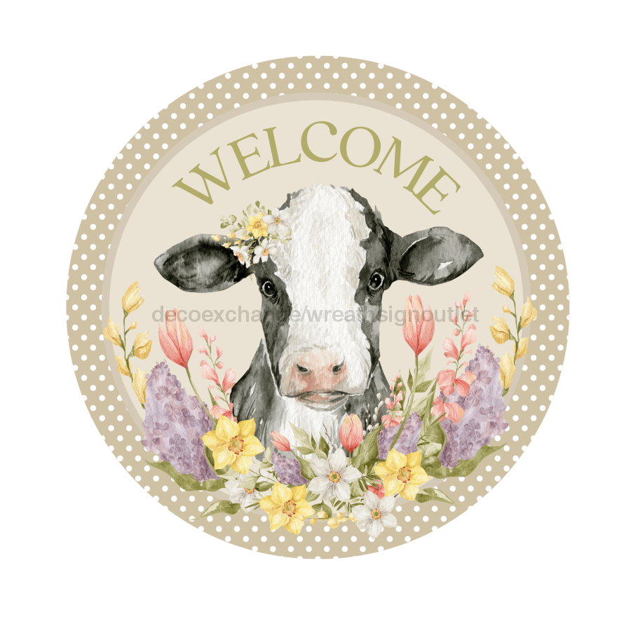 Welcome Sign, Cow Sign, DECOE-4060, 10" Metal Round
