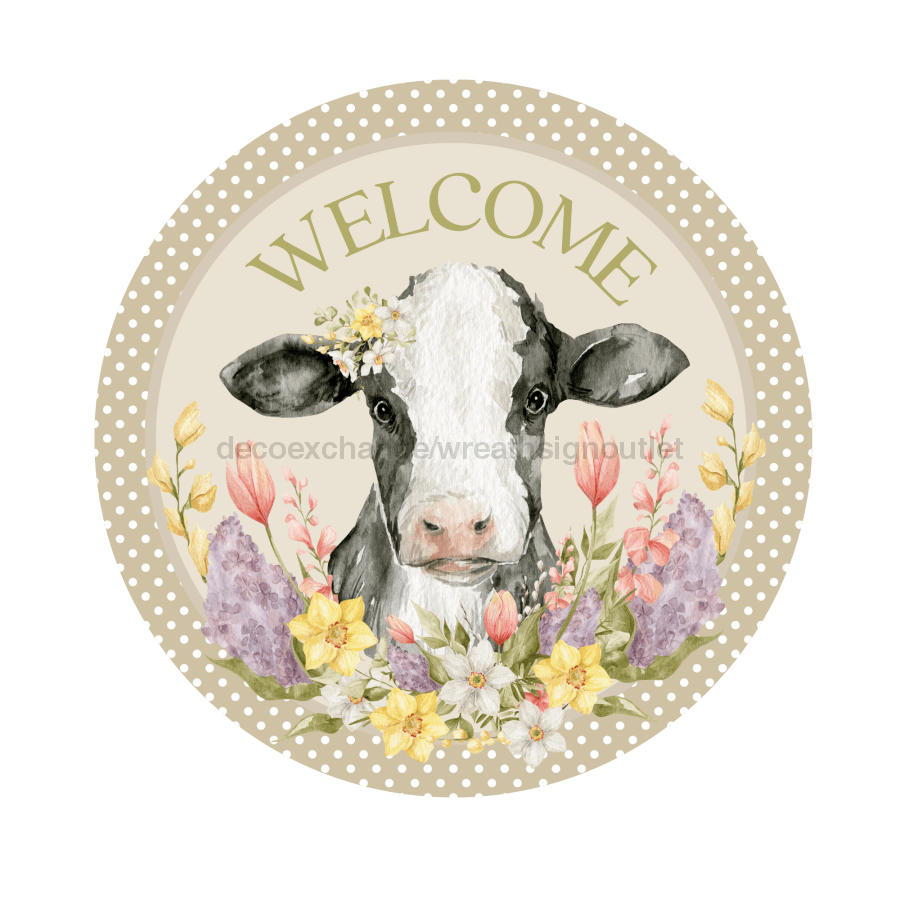 Welcome Sign, Cow Sign, DECOE-4060-DH, 18 Wood Round