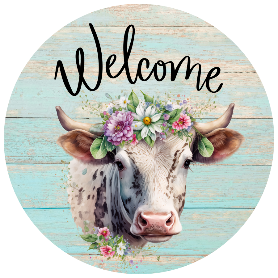 Welcome Cow 12" Metal Wreath Sign - DECOE-4602-A
