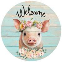 Thumbnail for Welcome Pig 10" Metal Wreath Sign - DECOE-4601