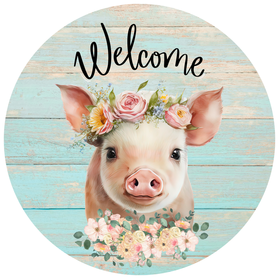 Welcome Pig 12" Metal Wreath Sign - DECOE-4601-A
