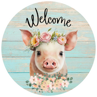 Thumbnail for Welcome Pig 12" Metal Wreath Sign - DECOE-4601-A