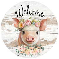Thumbnail for Welcome Pig 12" Metal Wreath Sign - DECOE-4603-A