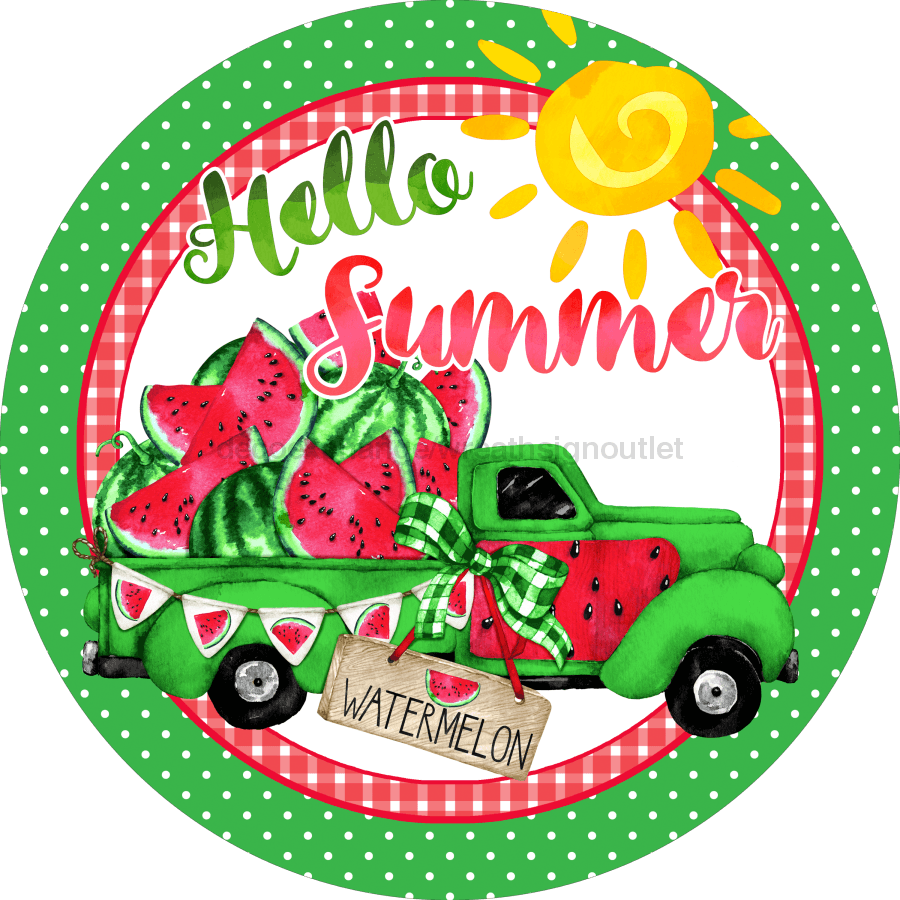 Welcome Sign, Summer Sign, Watermelon Sign, DECOE-4055, 10" Metal Round